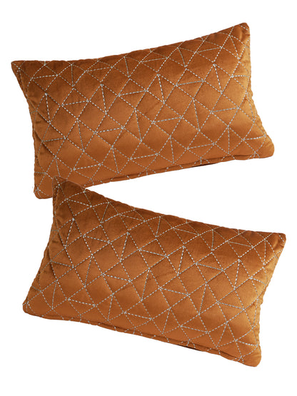 Eyda Super Soft Rust Color Set of 2 Quilted Cushion Cover-12x20 Inch