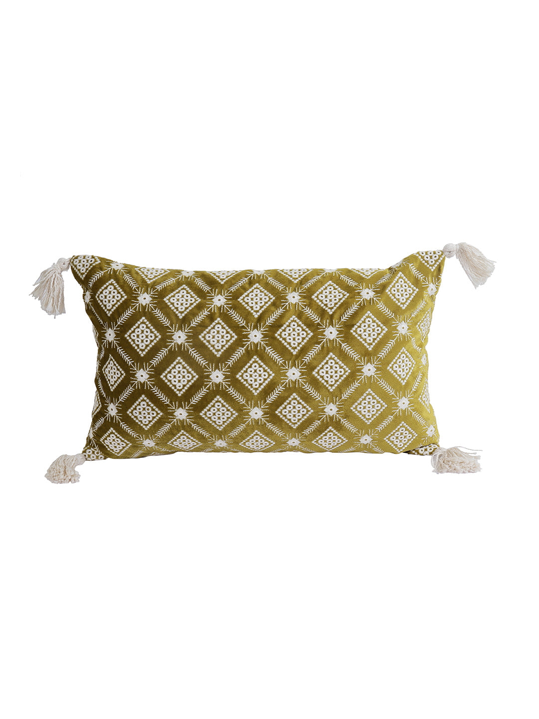 Eyda Super Soft Green Color Set of 2 Embroidered Cushion Cover-12x20 Inch