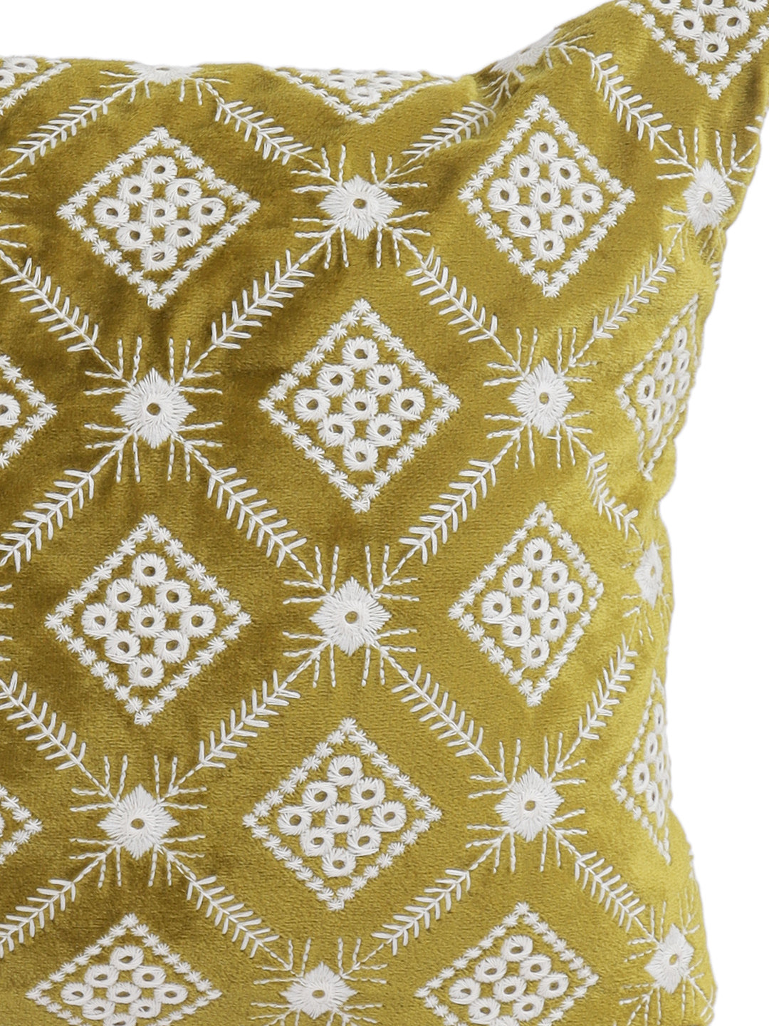 Eyda Super Soft Green Color Set of 2 Embroidered Cushion Cover-12x20 Inch