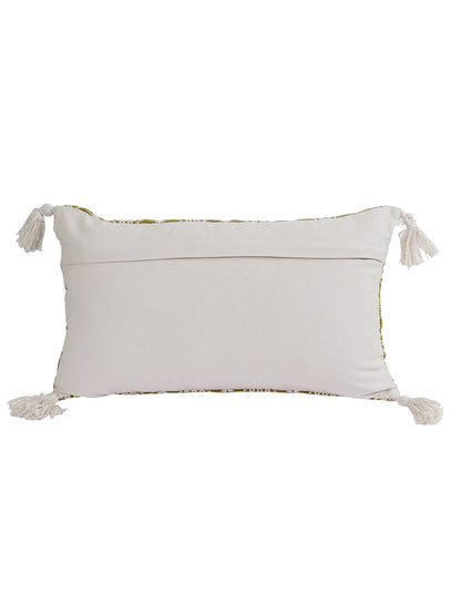 Eyda Super Soft Green Color Set of 2 Embroidered Cushion Cover-12x20 Inch