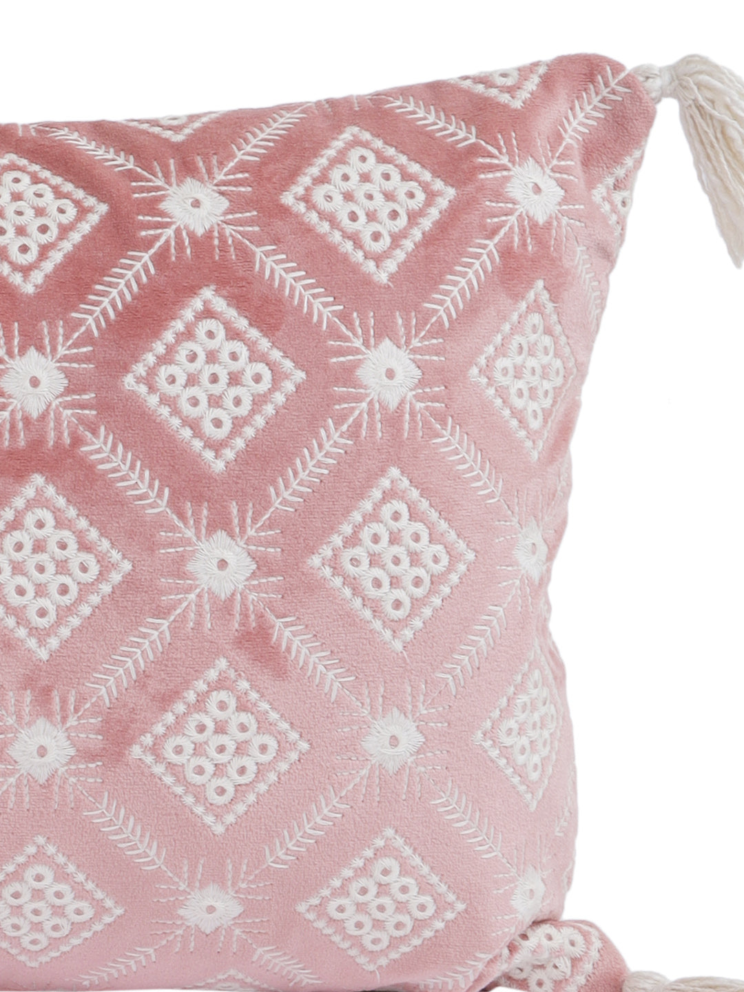 Eyda Super Soft Pink Color Set of 2 Embroidered Cushion Cover-12x20 Inch