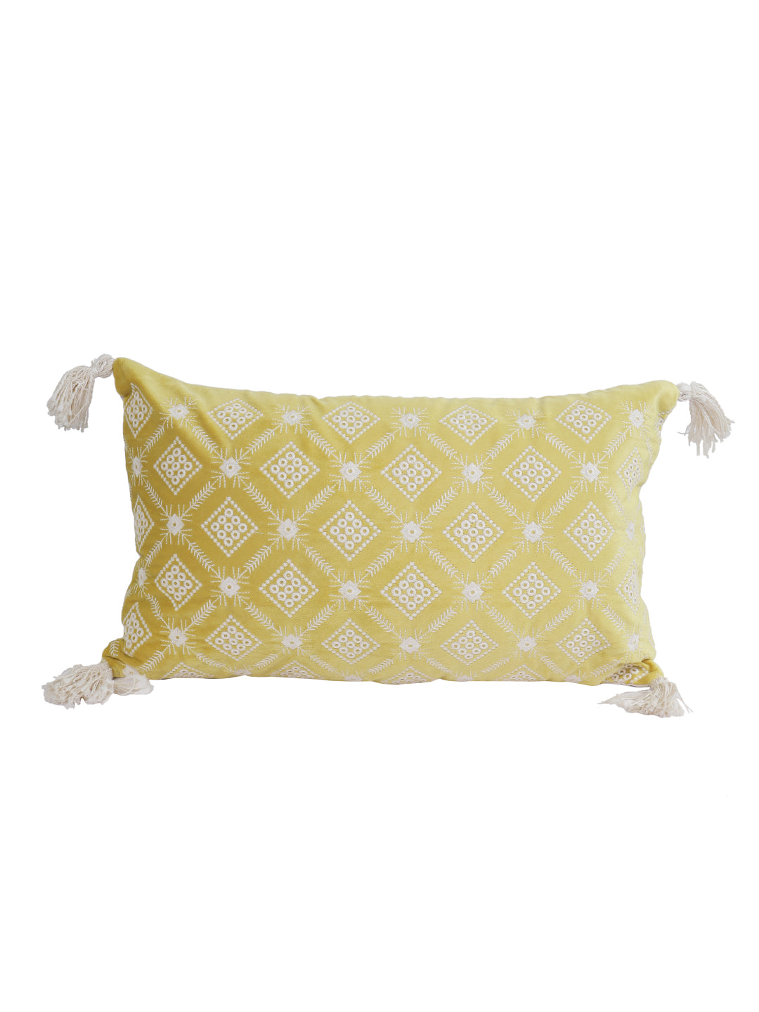 Eyda Super Soft Yellow Color Set of 2 Embroidered Cushion Cover-12x20 Inch