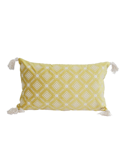Eyda Super Soft Yellow Color Set of 2 Embroidered Cushion Cover-12x20 Inch
