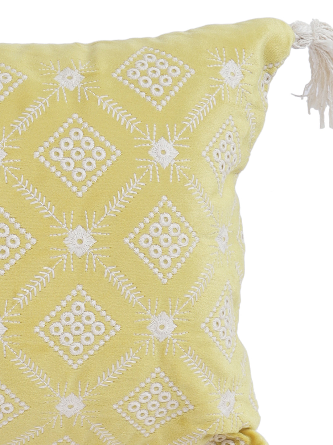 Eyda Super Soft Yellow Color Set of 2 Embroidered Cushion Cover-12x20 Inch