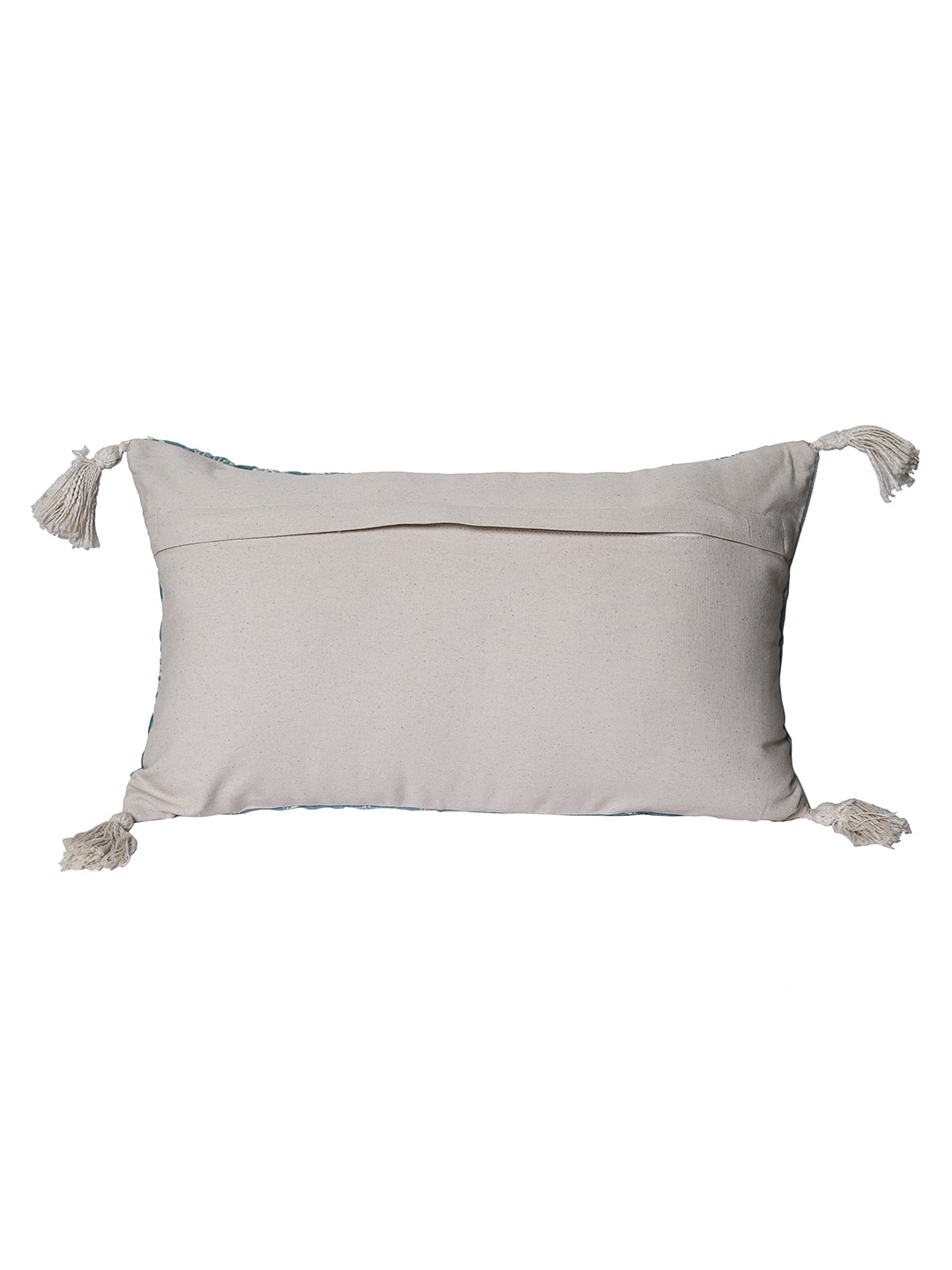 Eyda Super Soft Turquoise Blue Color Set of 2 Embroidered Cushion Cover-12x20 Inch