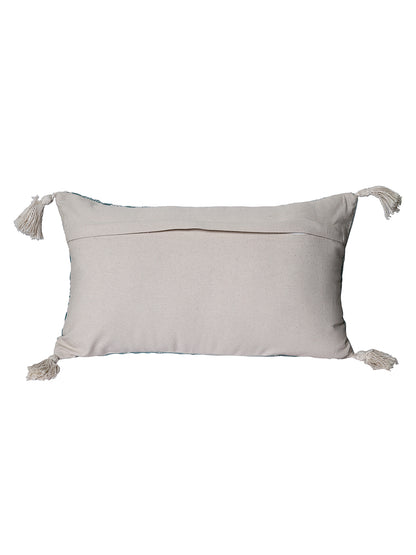 Eyda Super Soft Turquoise Blue Color Set of 2 Embroidered Cushion Cover-12x20 Inch