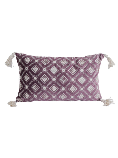 Eyda Super Soft Purple Color Set of 2 Embroidered Cushion Cover-12x20 Inch