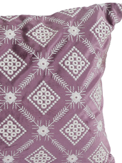 Eyda Super Soft Purple Color Set of 2 Embroidered Cushion Cover-12x20 Inch