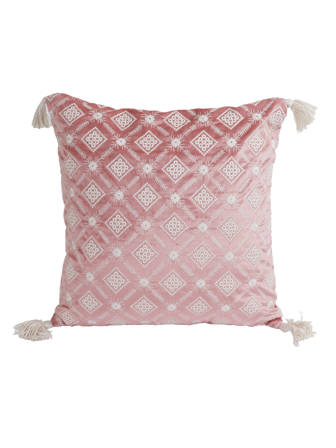 Eyda Super Soft Pink Color Set of 2 Embroidered Cushion Cover-18x18 Inch