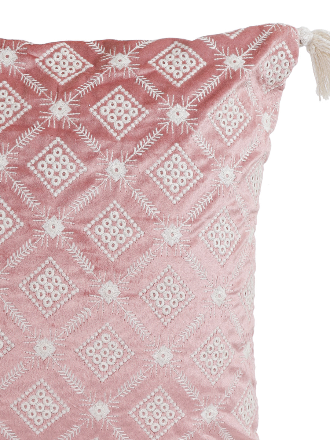 Eyda Super Soft Pink Color Set of 2 Embroidered Cushion Cover-18x18 Inch