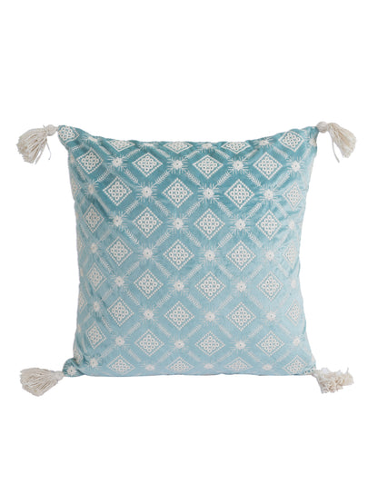 Eyda Super Soft Turquoise Blue Color Set of 2 Embroidered Cushion Cover-18x18 Inch