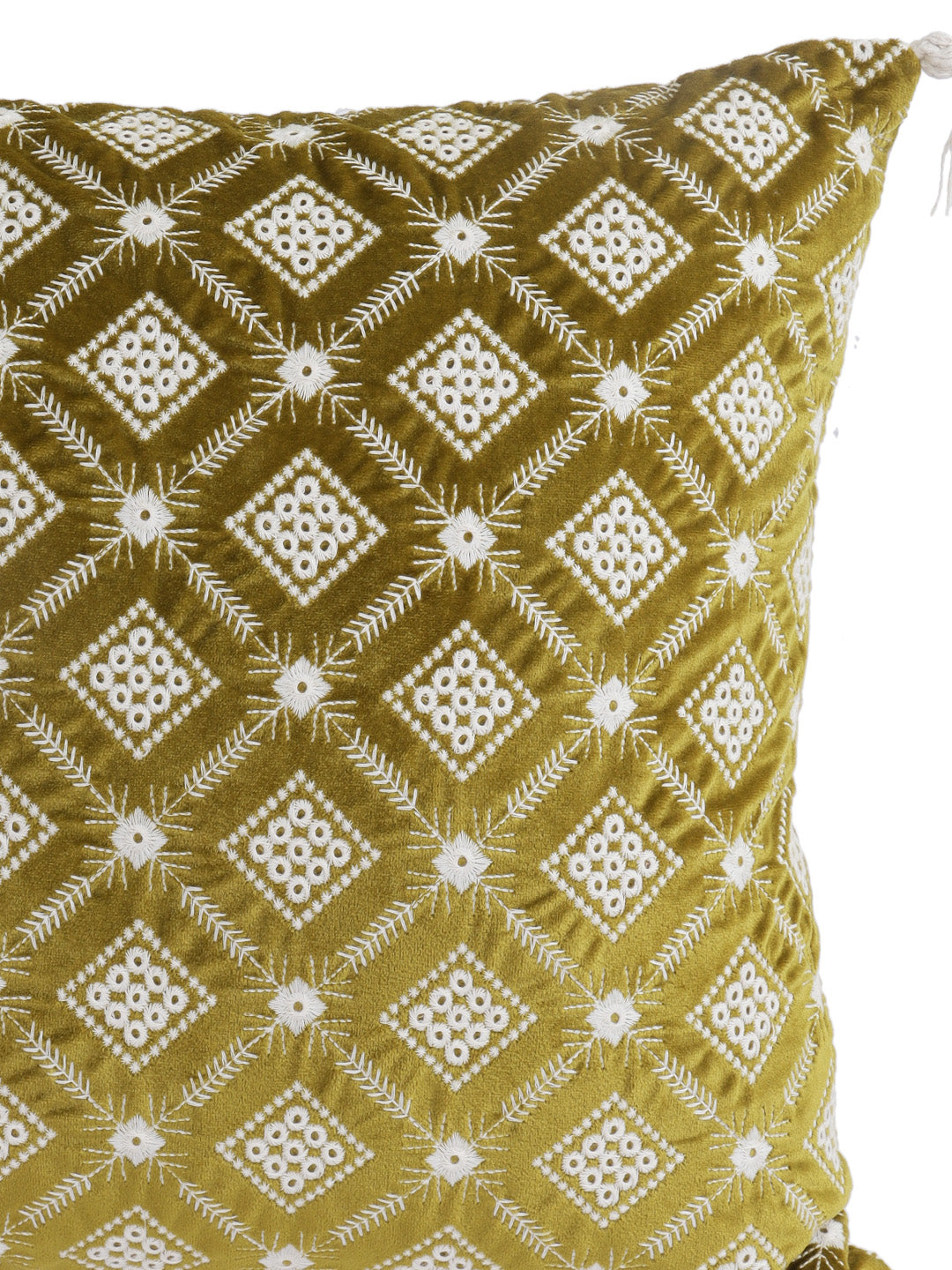 Eyda Super Soft Green Color Set of 2 Embroidered Cushion Cover-18x18 Inch