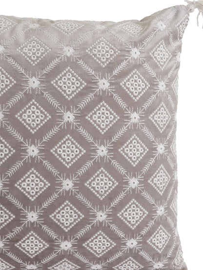 Eyda Super Soft Grey Color Set of 2 Embroidered Cushion Cover-18x18 Inch