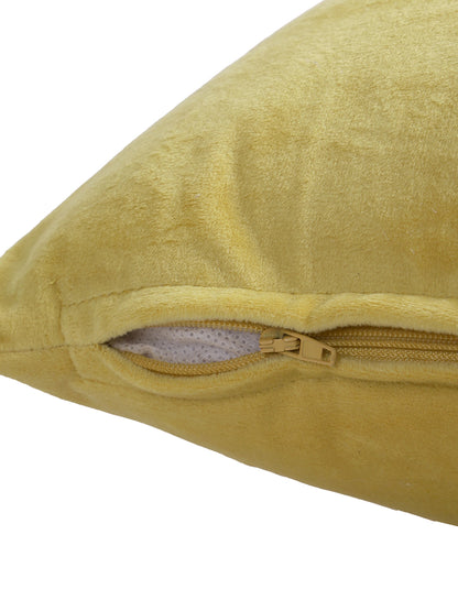 Eyda Velvet Yellow Color Beaded Sequin Set of 2 Cushion Cover-18x18 Inch