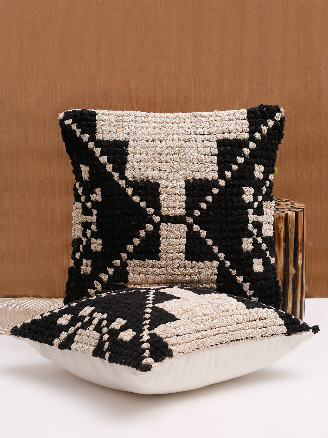 Cotton and Jute Hand Woven Cushion Cover Set of 2 (20x20 inch)