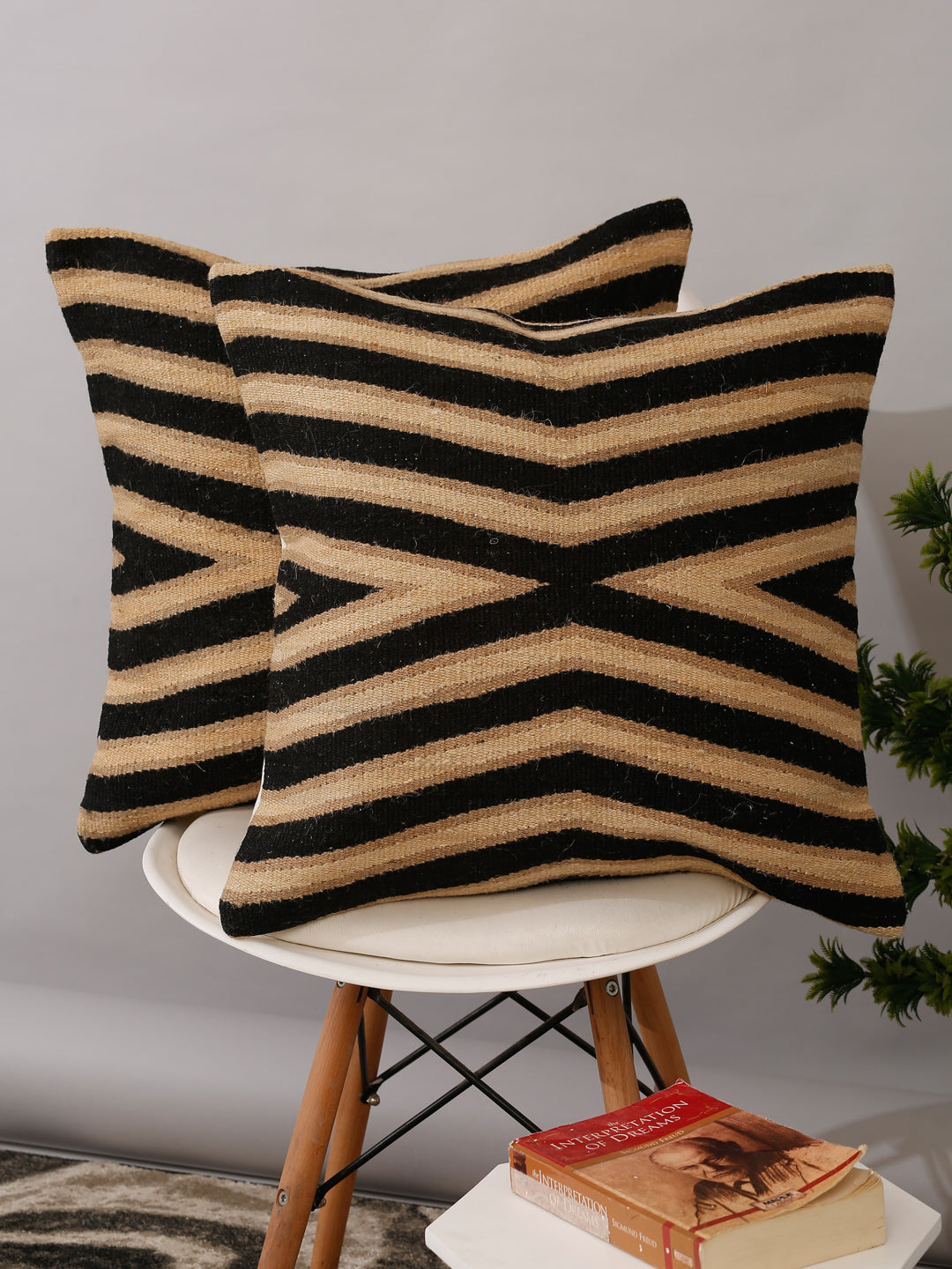 Cotton and Jute Hand Woven Cushion Cover Set of 2 (20x20 inch)