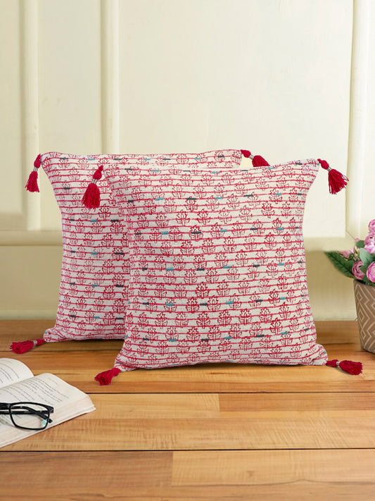 Hand Block Pink Color Cushion Cover set of 2 (18x18 Inch)
