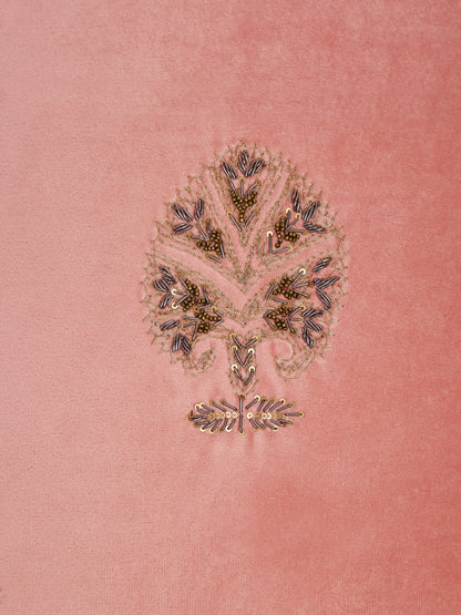 Pink Color Velvet Hand Work Cushion Cover Set of 2 (18x18 Inch)