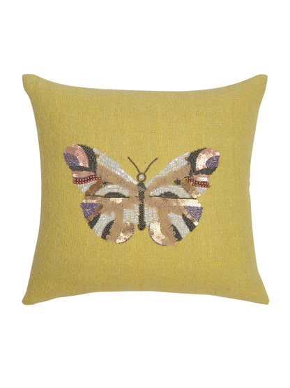 Yellow Color Cotton Hand Work Cushion Cover Set of 2 (18x18 Inch)