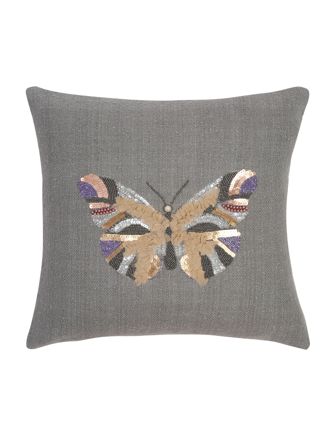 Grey Color Cotton Hand Work Cushion Cover Set of 2 (18x18 Inch)