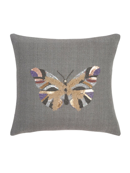 Grey Color Cotton Hand Work Cushion Cover Set of 2 (18x18 Inch)