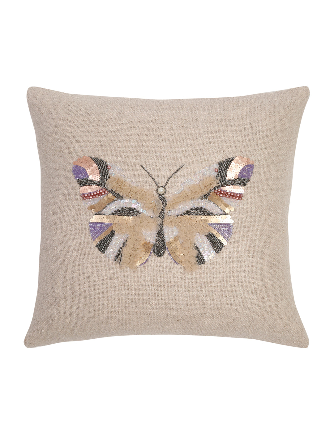 Ivory Color Cotton Hand Work Cushion Cover Set of 2 (18x18 Inch)