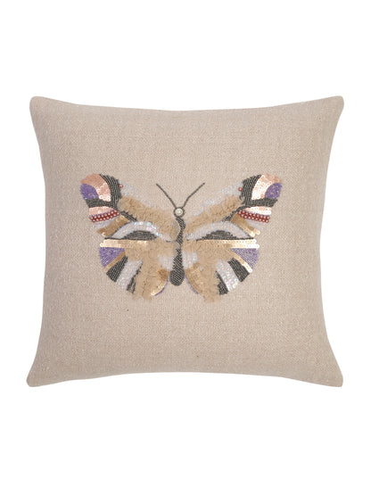 Ivory Color Cotton Hand Work Cushion Cover Set of 2 (18x18 Inch)