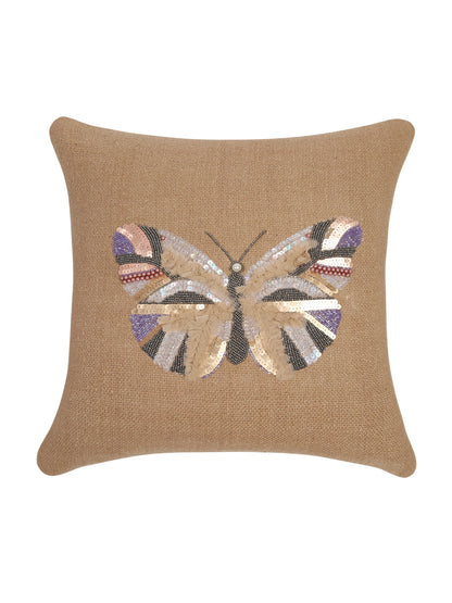 Beige Color Cotton Hand Work Cushion Cover Set of 2 (18x18 Inch)