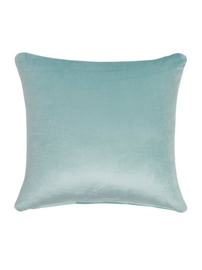 Aqua Color Velvet Hand Work Cushion Cover Set of 2 (18x18 Inch)