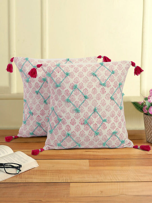 Hand Block Pink Color Cushion Cover set of 2 (18x18 Inch)