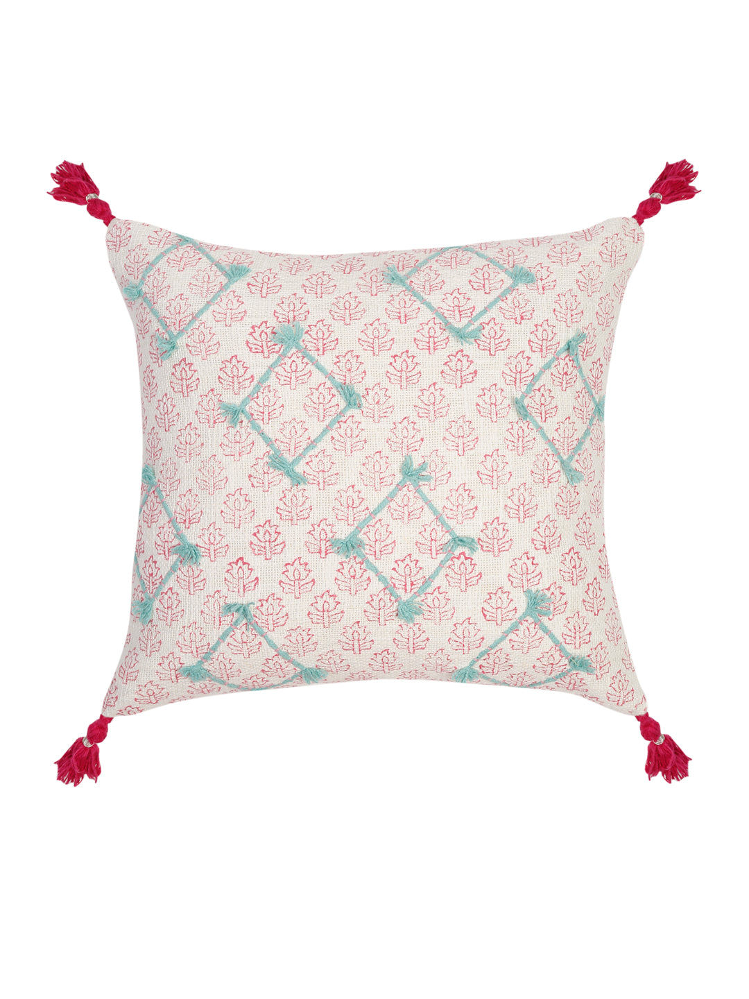 Hand Block Pink Color Cushion Cover set of 2 (18x18 Inch)