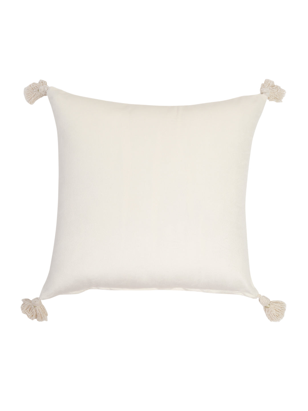 Ivory Color Velvet Hand Work Cushion Cover Set of 2 (18x18 Inch)