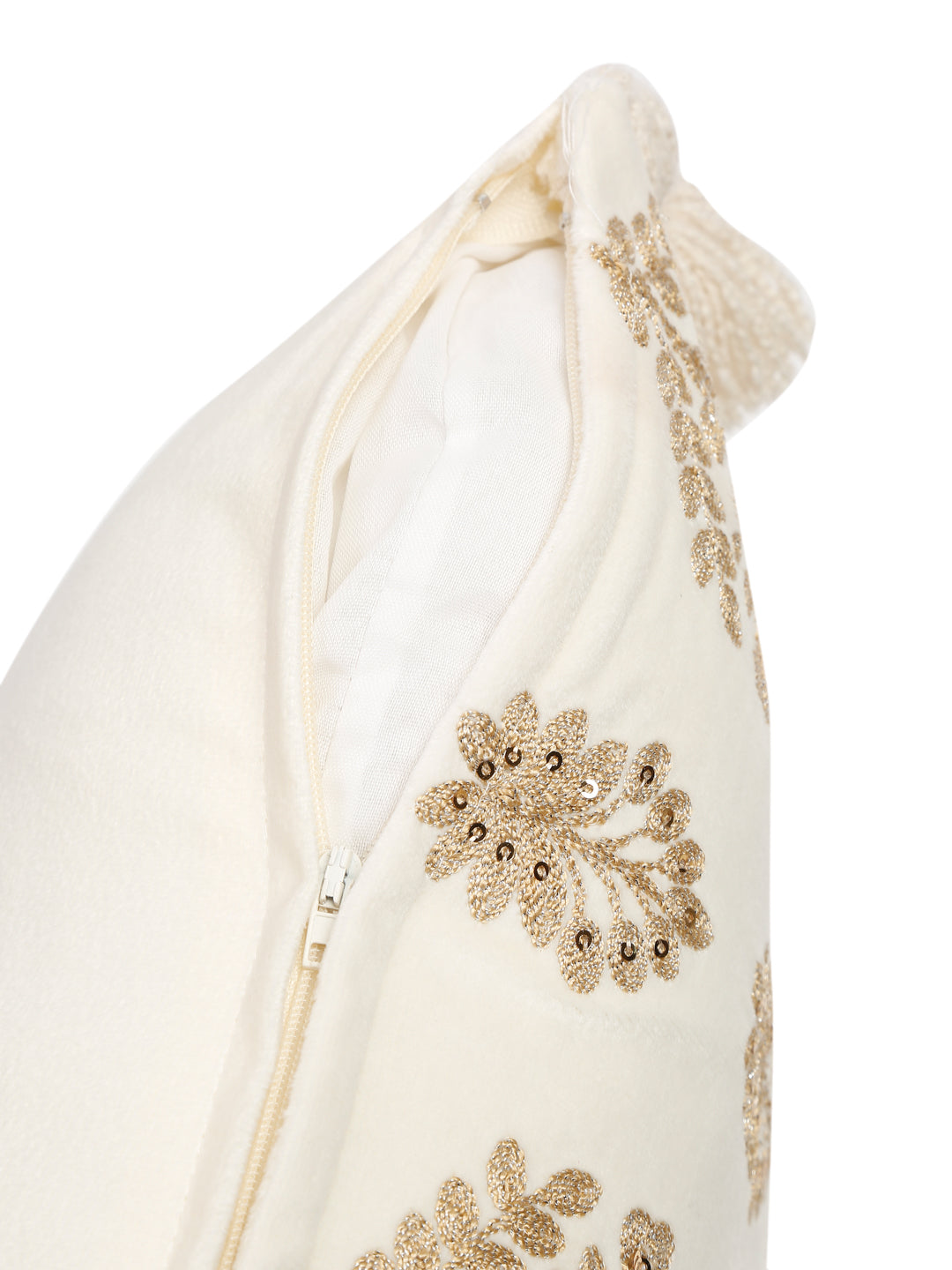 Ivory Color Velvet Hand Work Cushion Cover Set of 2 (18x18 Inch)