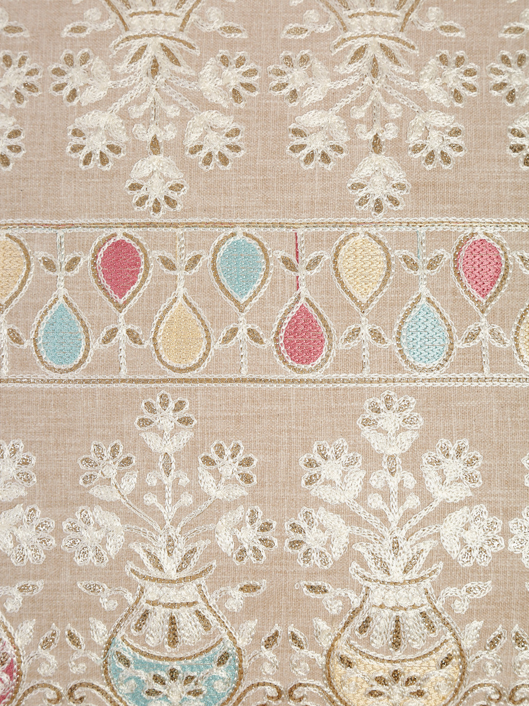 Beige Color Cotton Hand Work Cushion Cover Set of 2 (16x16 Inch)