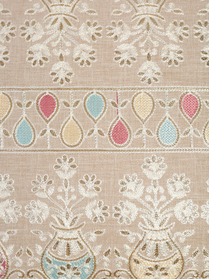Beige Color Cotton Hand Work Cushion Cover Set of 2 (16x16 Inch)