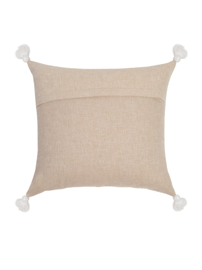 Beige Color Cotton Hand Work Cushion Cover Set of 2 (16x16 Inch)