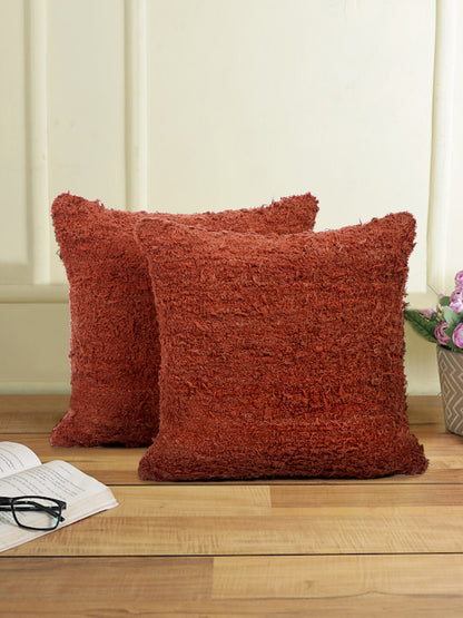 Red Color Hand Woven Cotton Cushion Cover Set of 2 (20x20 Inch)