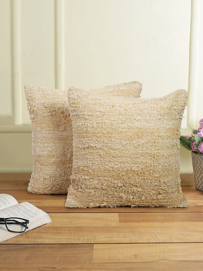 Beige Color Hand Woven Cotton Cushion Cover Set of 2 (20x20 Inch)