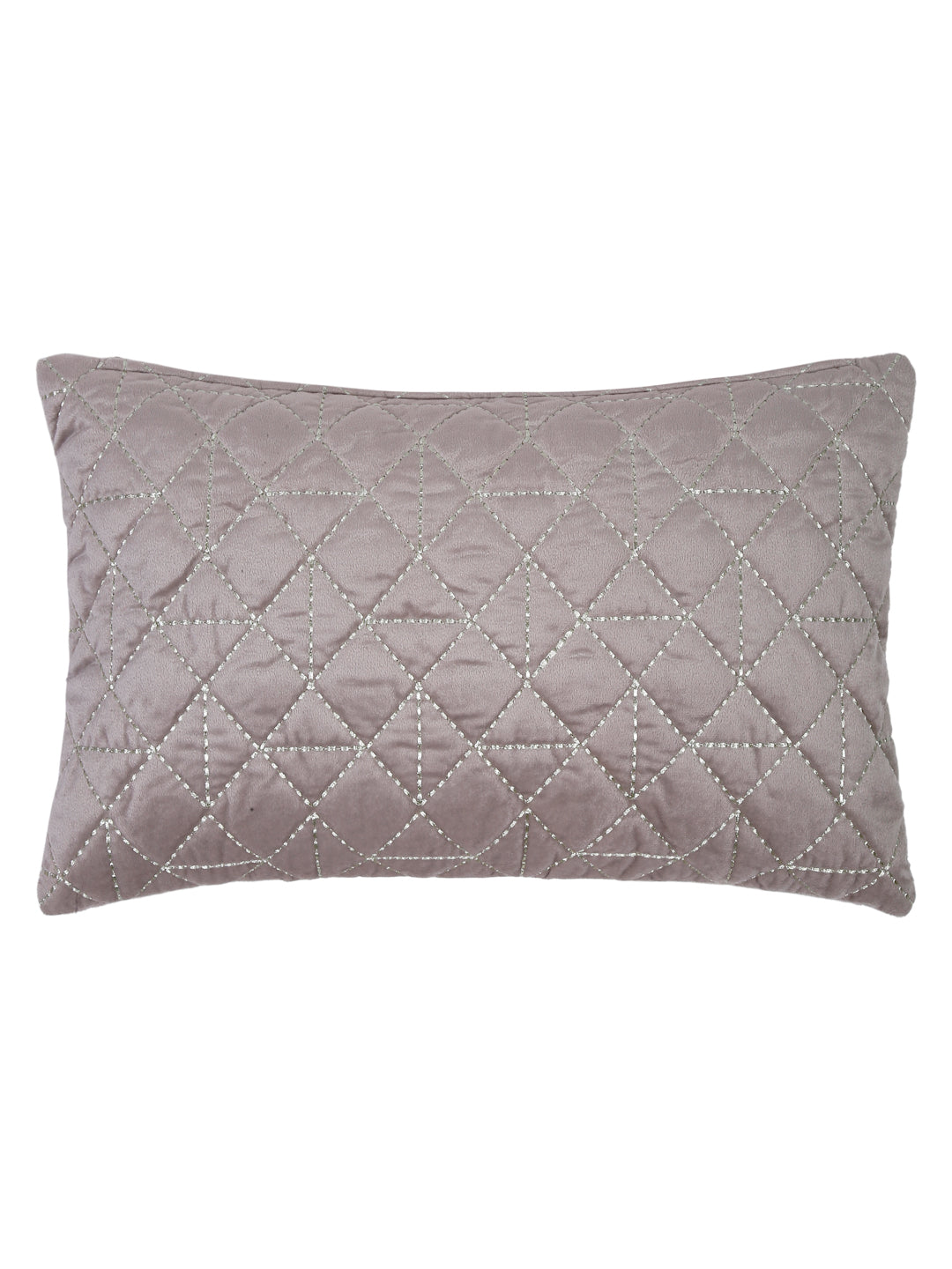 Velvet Grey Color Set of 2 Quilted Cushion Cover (12x20 Inch)