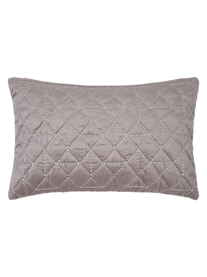 Velvet Grey Color Set of 2 Quilted Cushion Cover (12x20 Inch)