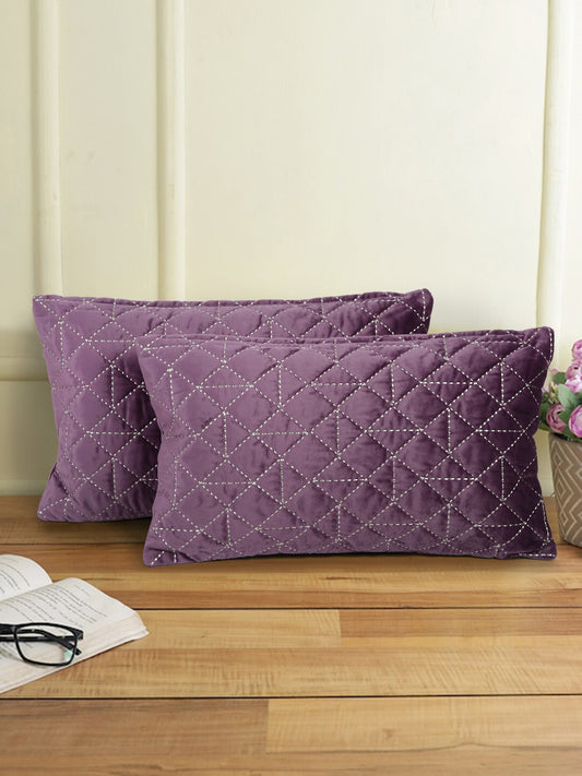 Mauve Color Set of 2 Quilted Cushion Cover (12x20 Inch)