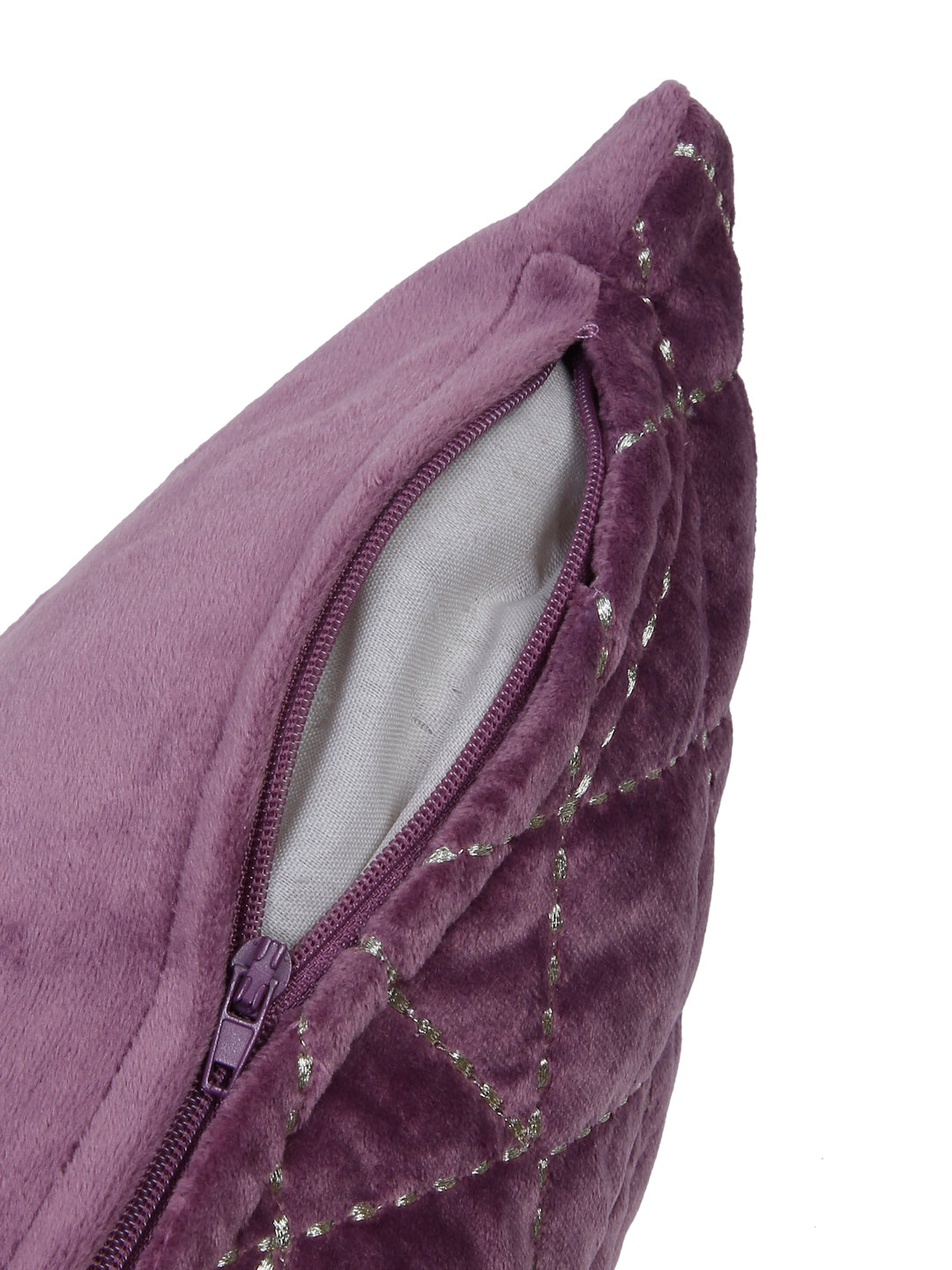 Mauve Color Set of 2 Quilted Cushion Cover (12x20 Inch)