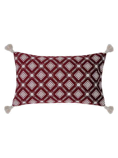 Red Color Embroidered Cushion Cover Set of 2 (12x20 Inch)
