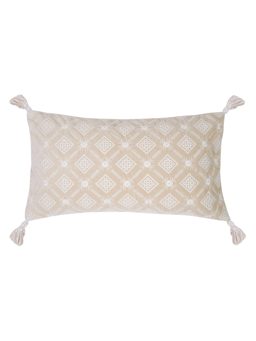 Ivory Color Embroidered Cushion Cover Set of 2 (12x20 Inch)