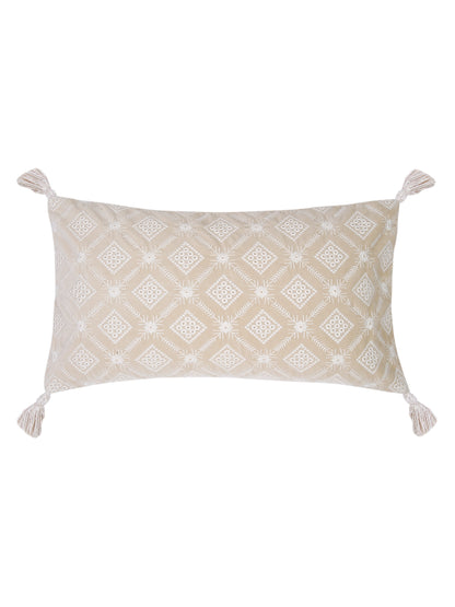 Ivory Color Embroidered Cushion Cover Set of 2 (12x20 Inch)
