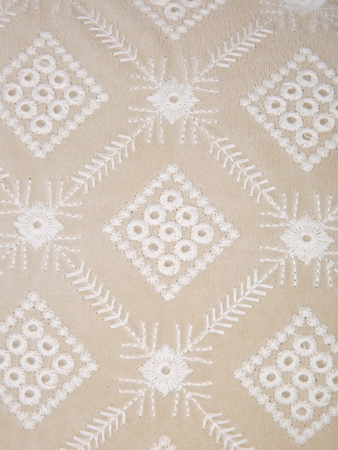 Ivory Color Embroidered Cushion Cover Set of 2 (12x20 Inch)