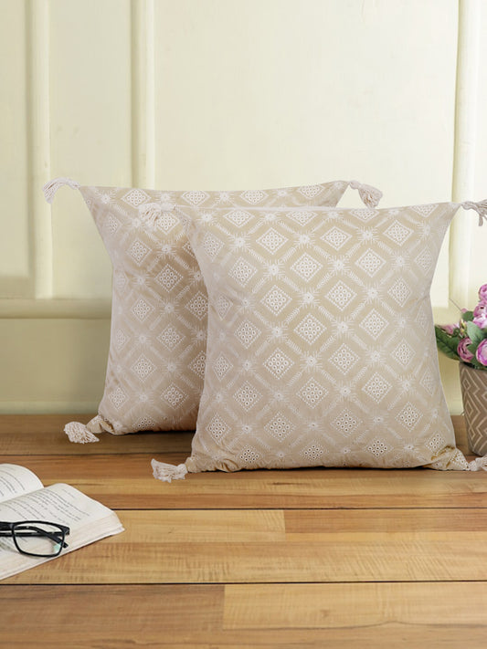 Ivory Color Embroidered Cushion Cover Set of 2 (18x18 Inch)