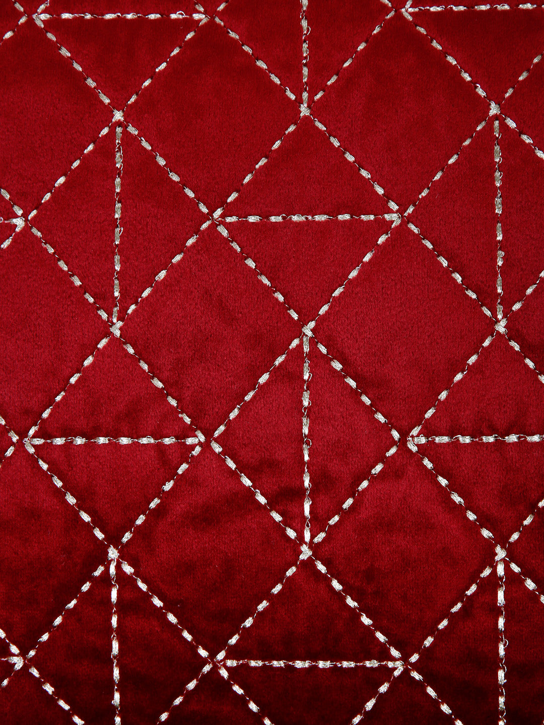 Velvet Maroon Color Set of 2 Quilted Cushion Cover (18x18 Inch)