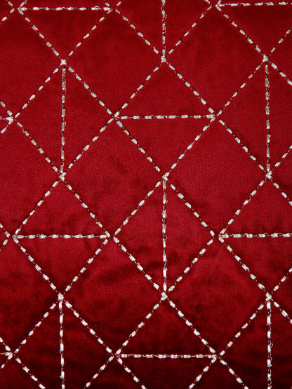 Velvet Maroon Color Set of 2 Quilted Cushion Cover (18x18 Inch)