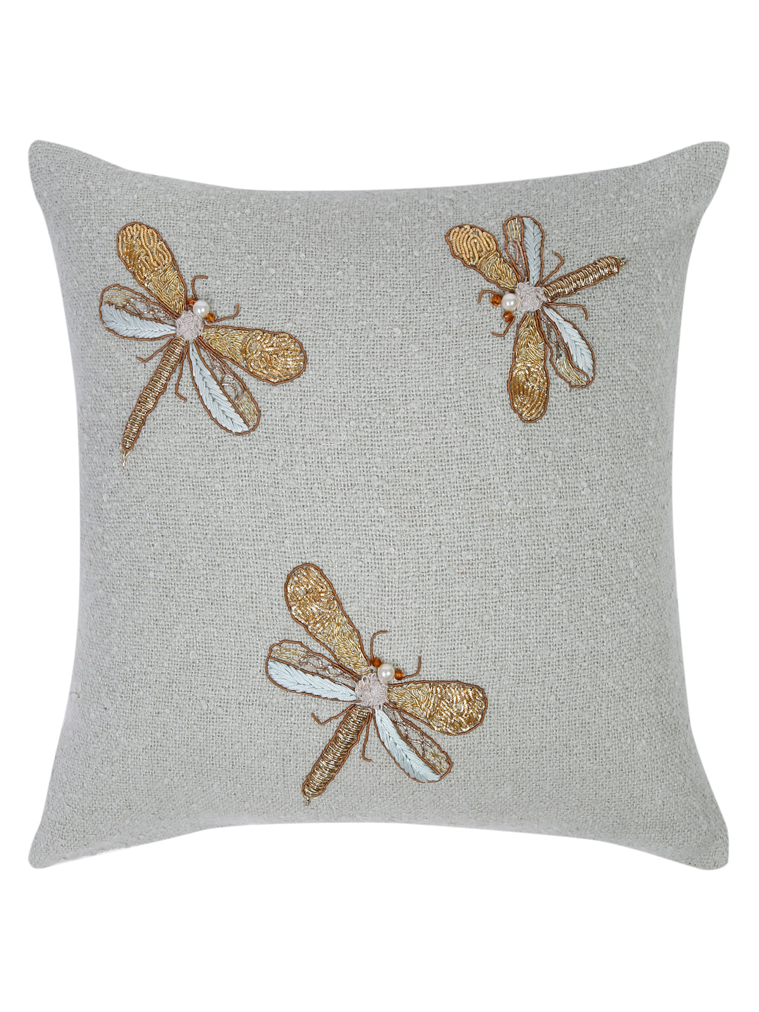 Grey Color Cotton Hand Work Cushion Cover Set of 2 (18x18 Inch)